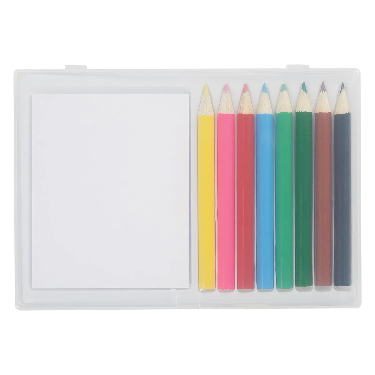 Closed set seen from the front, contents visible through the lid