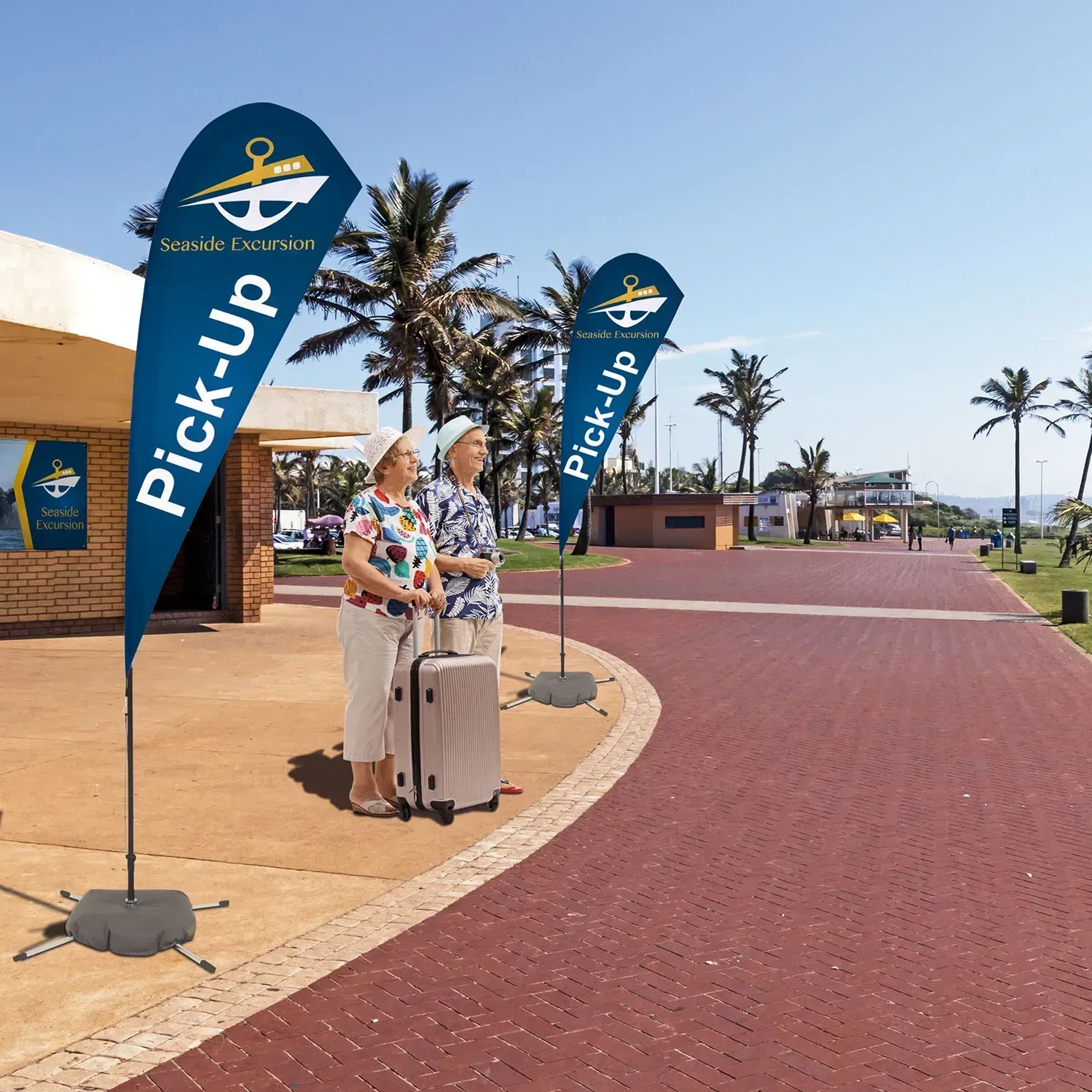 8' Streamline Teardrop Sail Sign Flag Kit (Single-Sided with Scissor Base) shown in a real setting