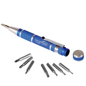 8-Tip Pocket Screwdriver with Belt Clip, 4.25" Metal, Laser Engraved