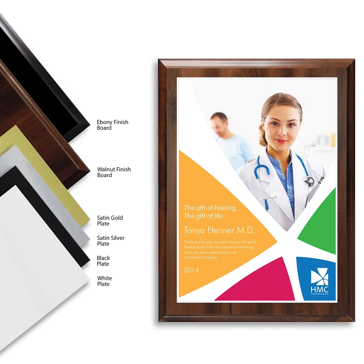Rectangular award plaque shown straight on, one of four sizes