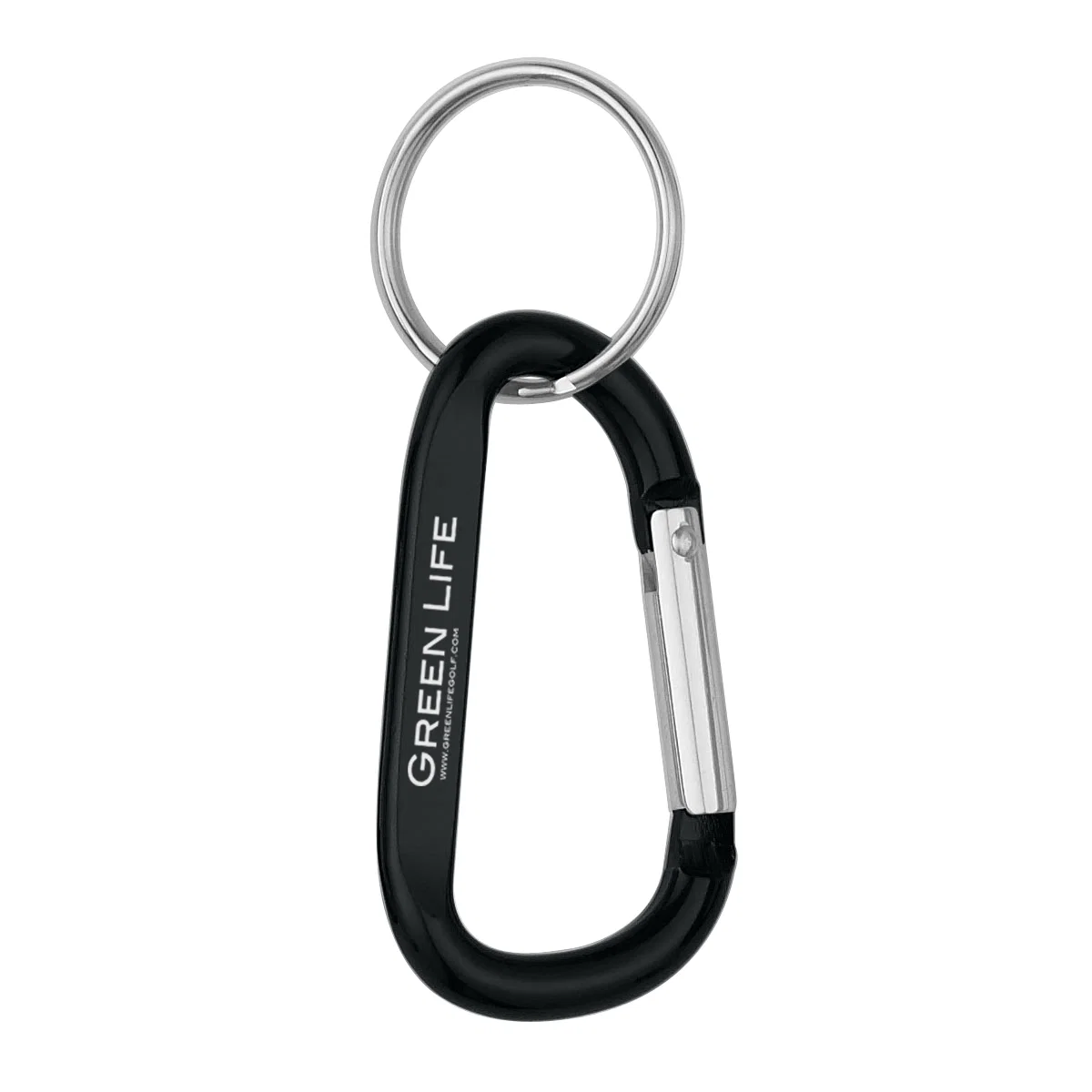 Black clip shown with its spring gate closed