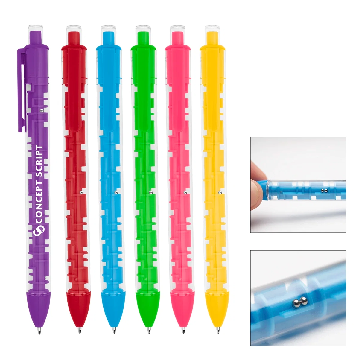 Novelty pen with a maze puzzle built into the barrel
