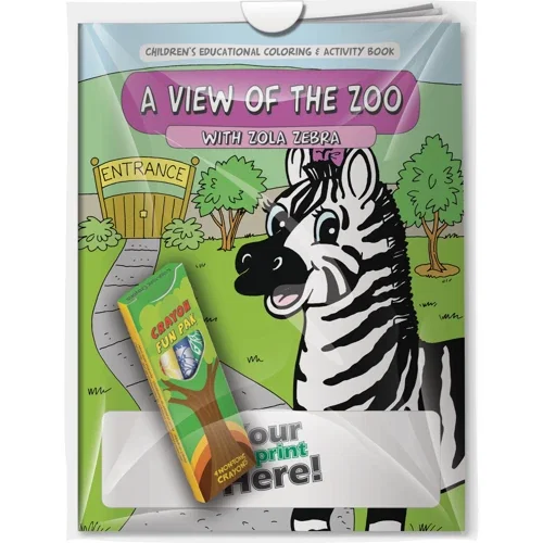 A View of the Zoo with Zola Zebra coloring book and imprinted crayons combo pack