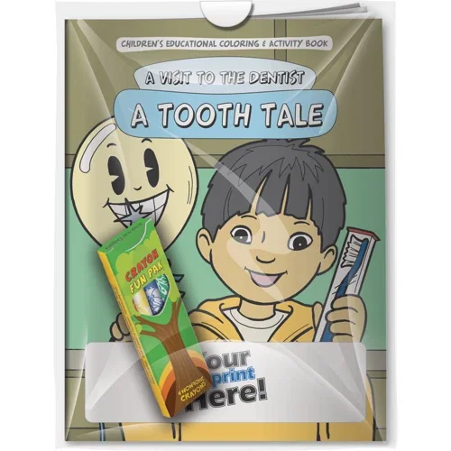 A Visit to the Dentist: A Tooth Tale coloring book cover with imprinted crayons combo, hero view