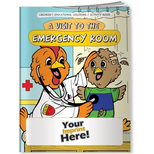A Visit to the Emergency Room coloring book cover with hospital theme art
