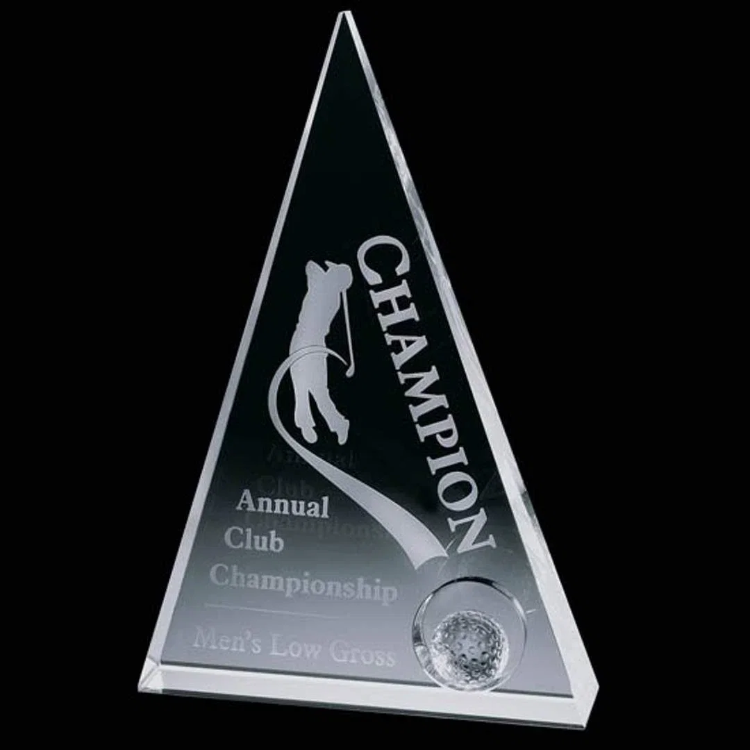 Custom Optical Crystal Golf Award with Ball Inset in Corner Hole for corporate award ceremonies