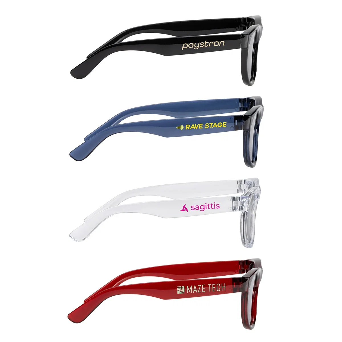 Promotional Aberdeen polycarbonate sunglasses folded, close-up of UV400 lens detail
