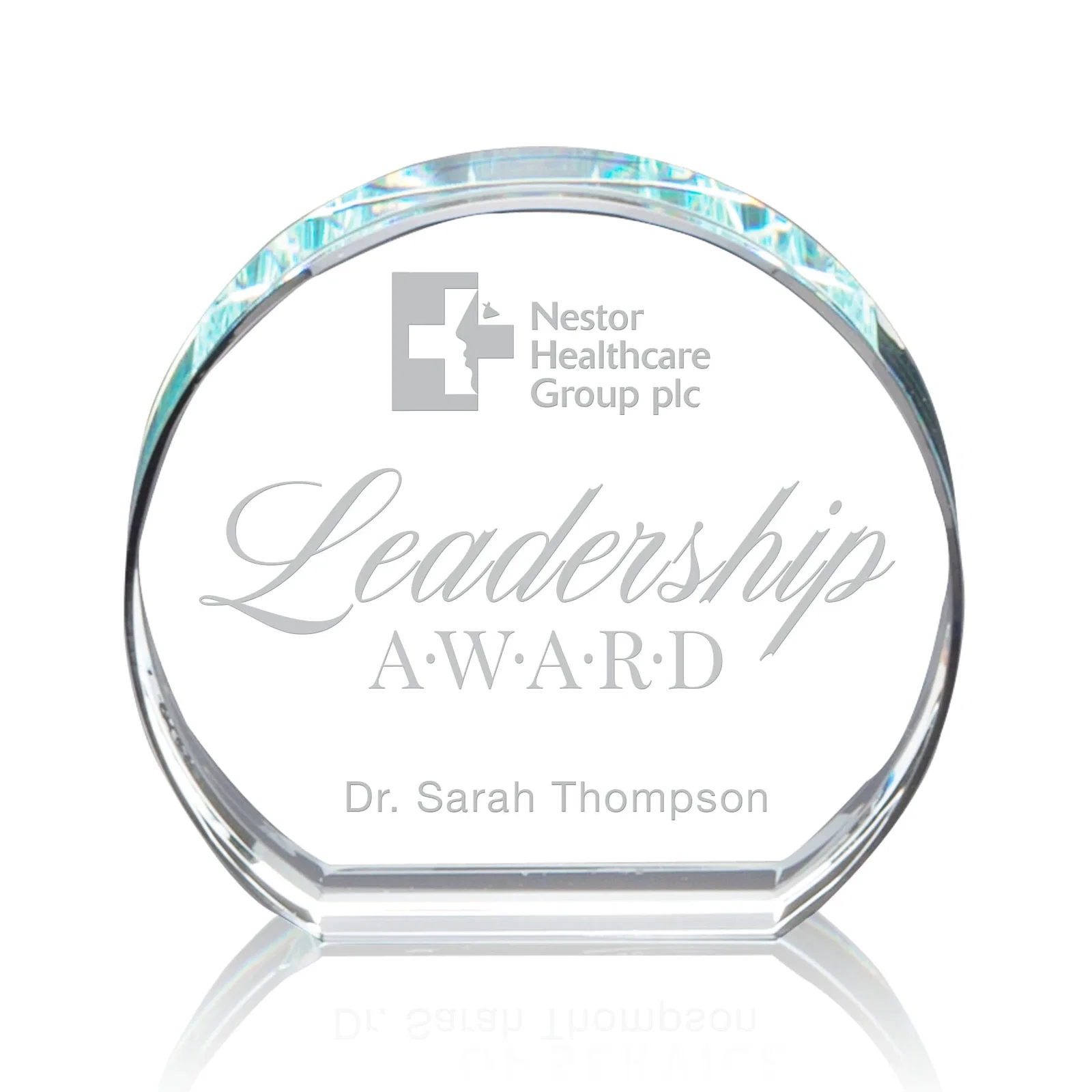 Custom Starfire Crystal Round Desk Award for employee recognition