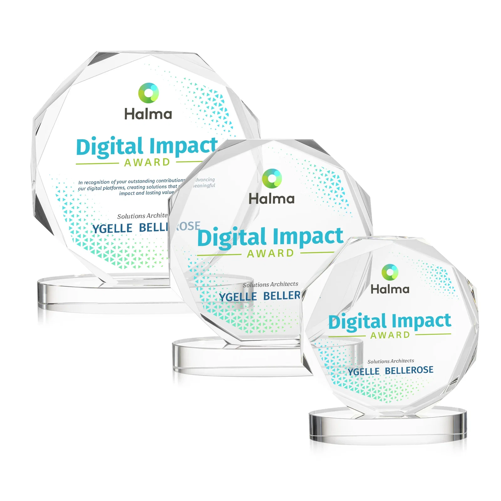 Branded Optical Crystal Gemstone Award With Nine Base Color Options, awards for retirement presentations