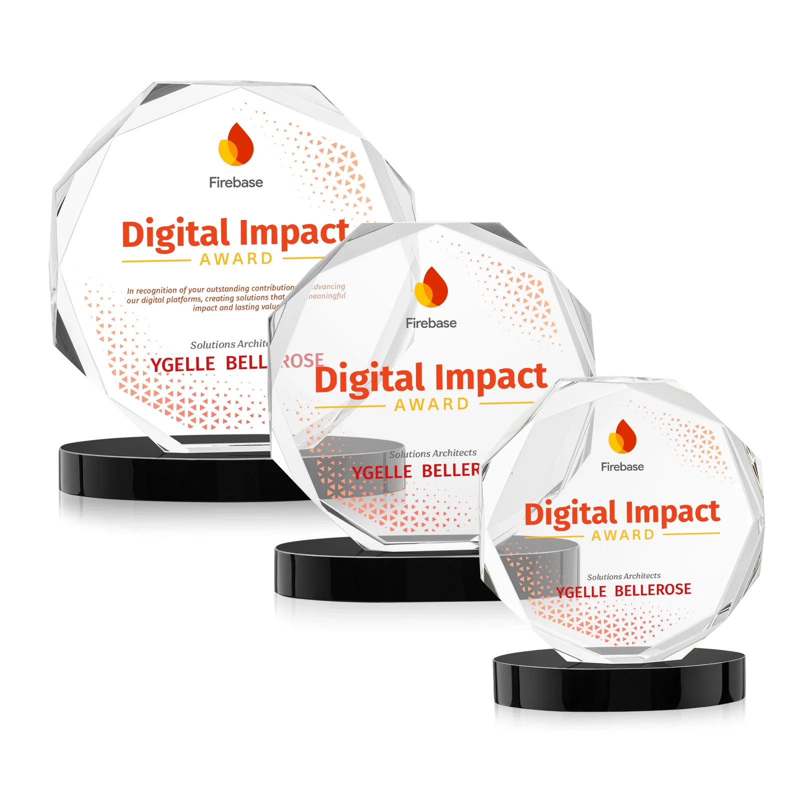 Custom printed Optical Crystal Gemstone Award With Nine Base Color Options, awards for retirement presentations