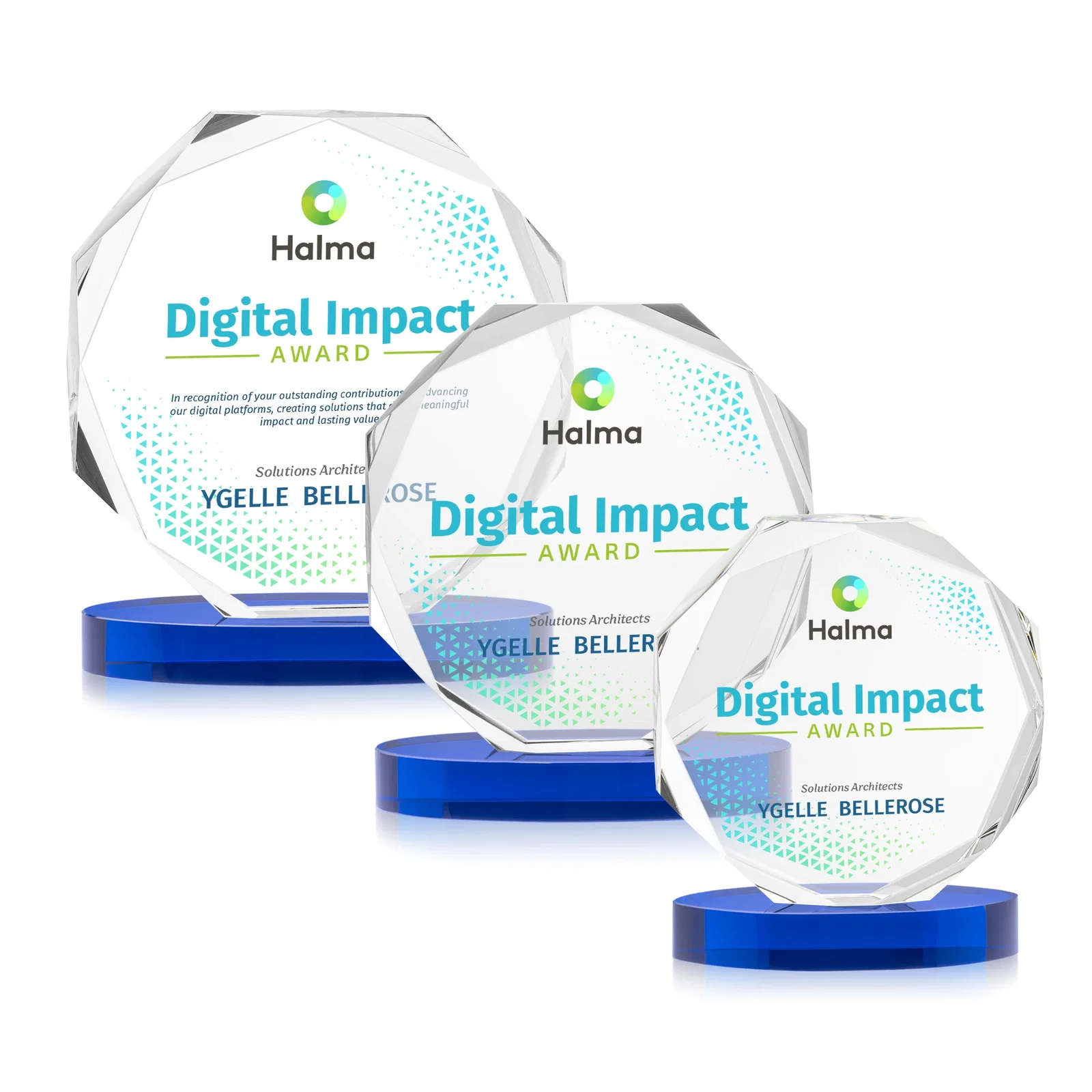 Custom printed Optical Crystal Gemstone Award With Nine Base Color Options, awards for safety achievement programs
