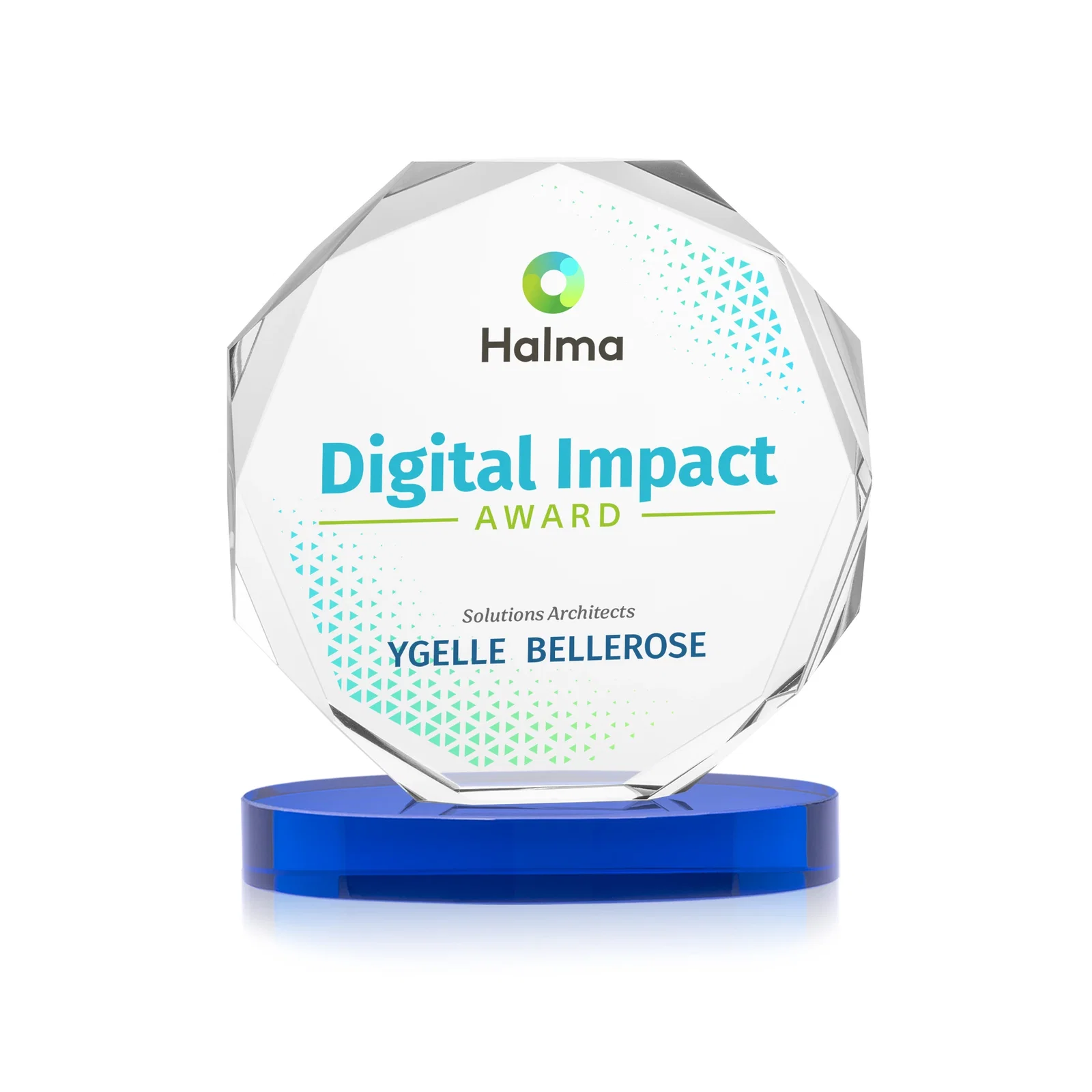 Custom printed Optical Crystal Gemstone Award With Nine Base Color Options, awards for dealer and partner awards
