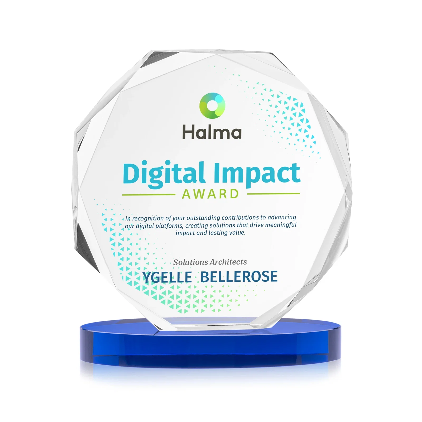 Custom printed Optical Crystal Gemstone Award With Nine Base Color Options, awards for company anniversary events