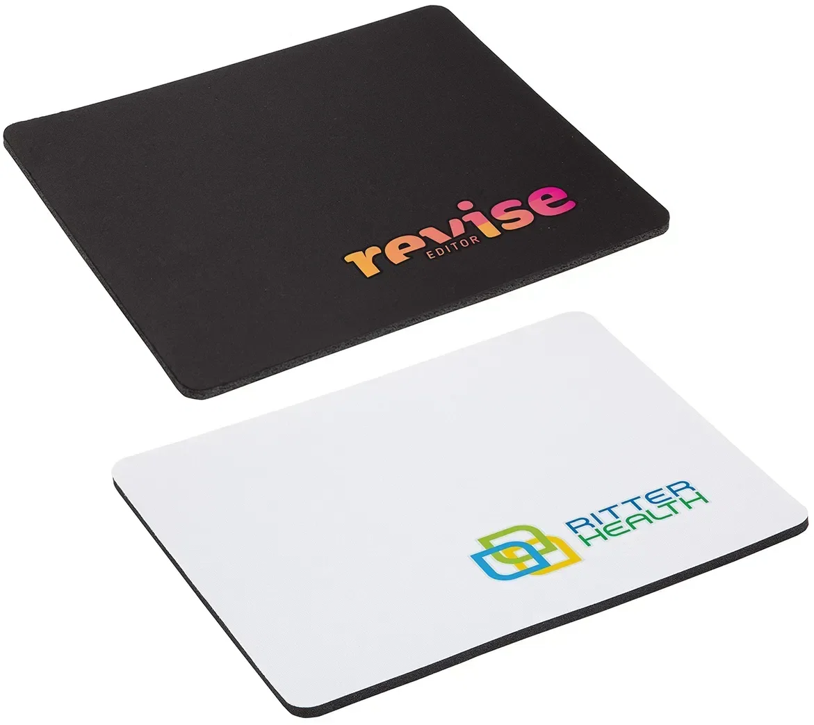 Promotional antimicrobial mouse pad shown flat with full logo print