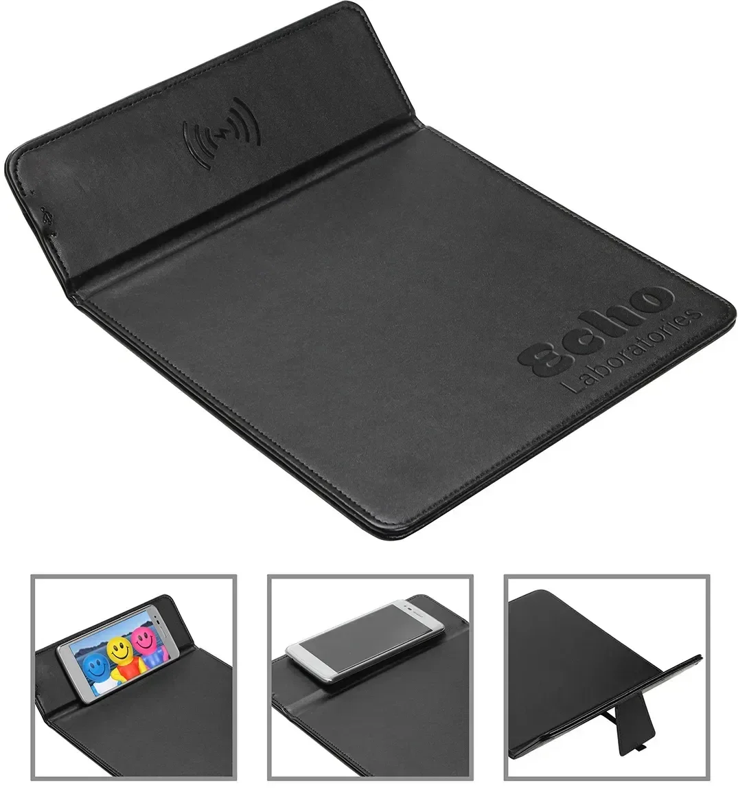 Accord kickstand charging mouse pad, custom branded promotional desk accessory, front view