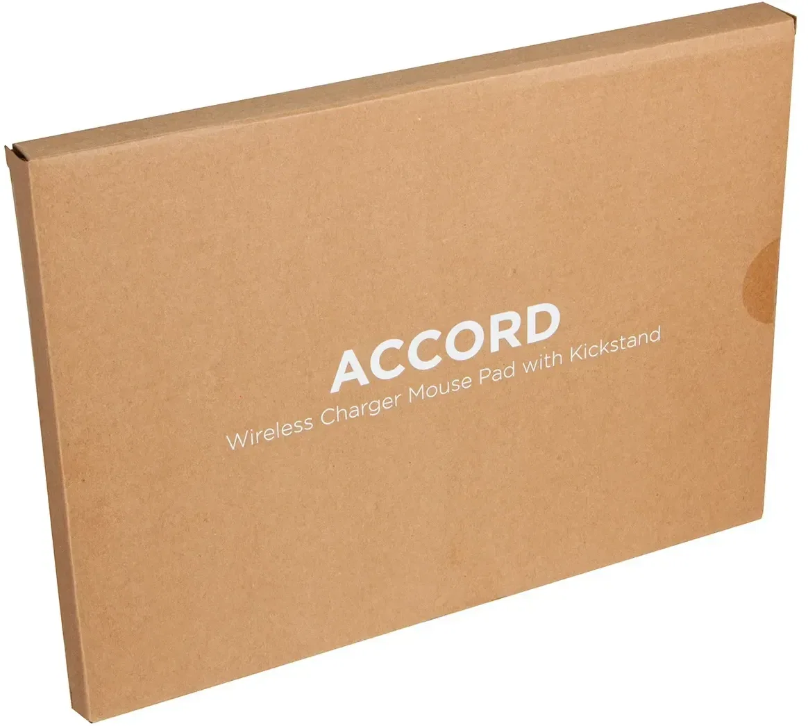 Custom logo Accord charging mouse pad with phone on 15W kickstand pad, side view