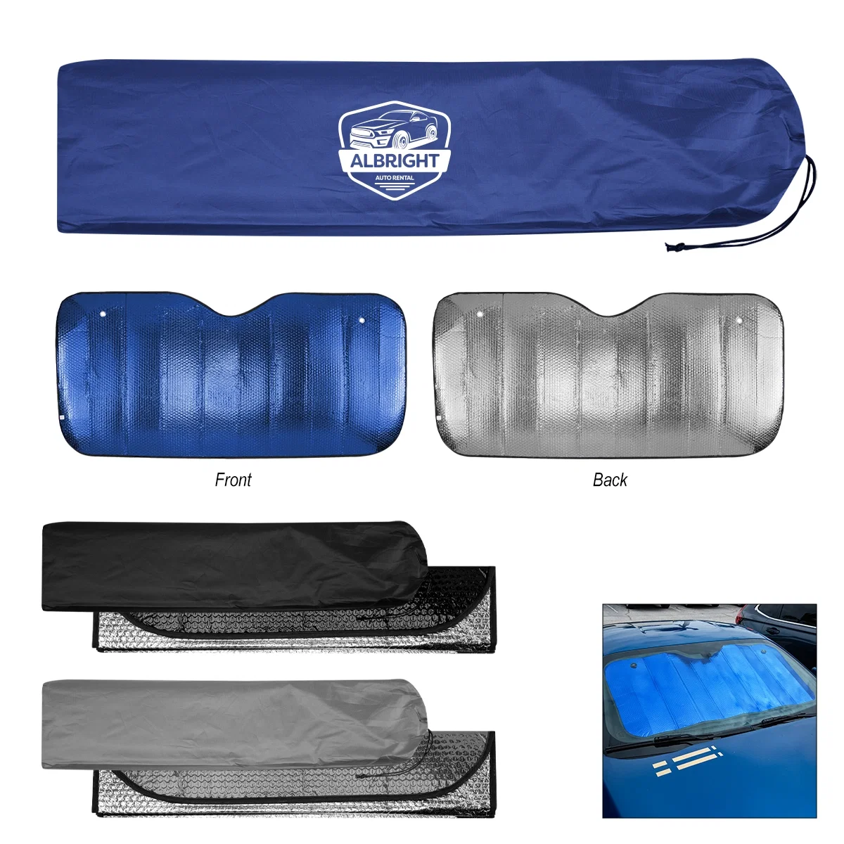 Accordion sun shade folded open to its full width