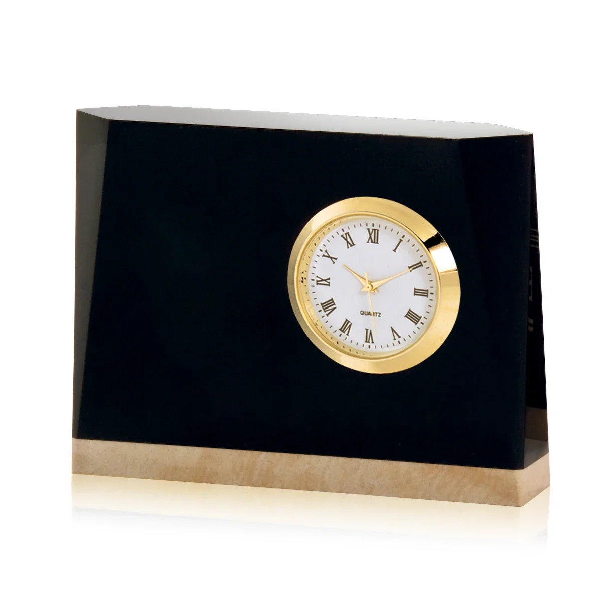 Custom Black Marble and Botticino Desk Clock - Acheson for corporate award ceremonies