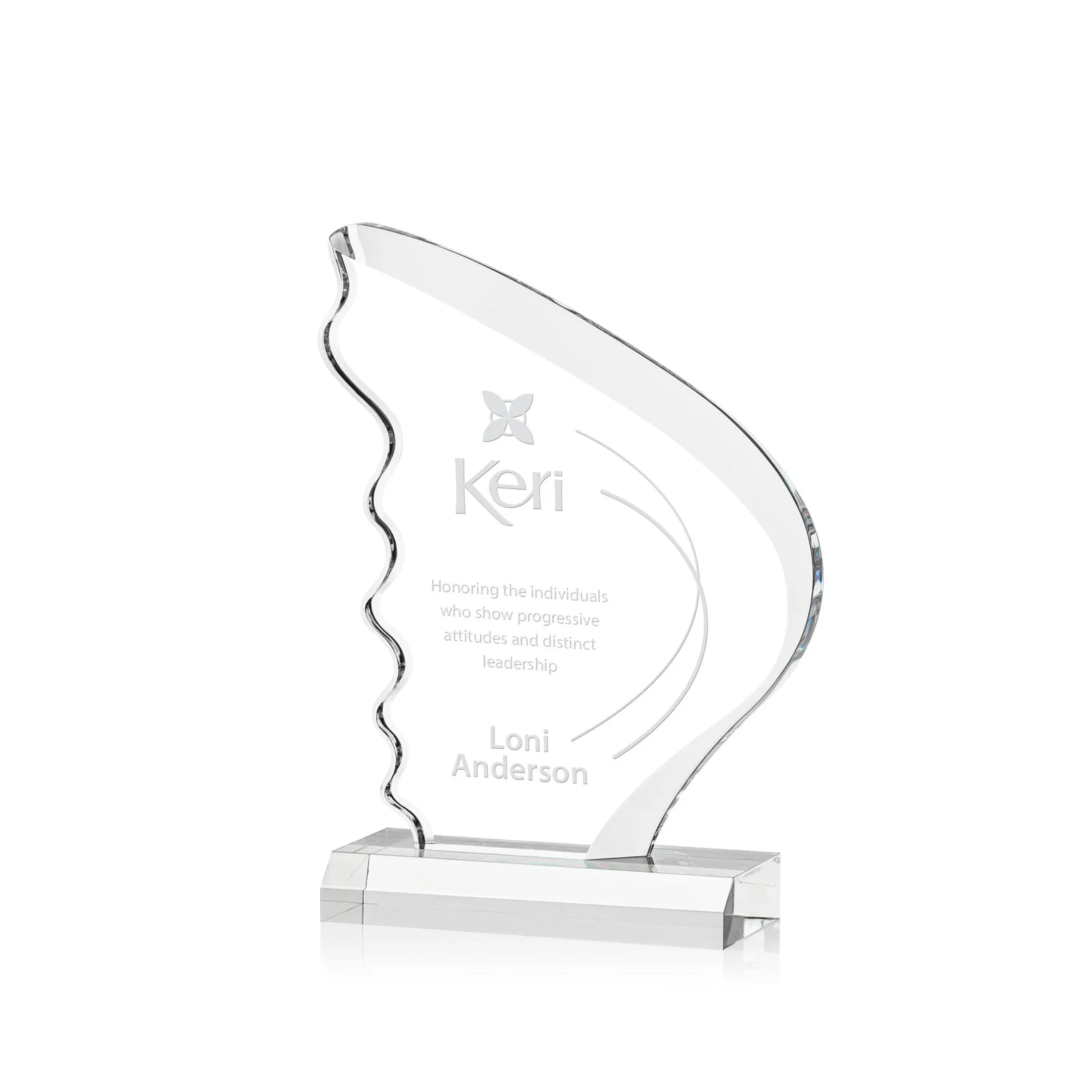 Custom Curved Wing-Shaped Acrylic Sail Award for corporate award ceremonies