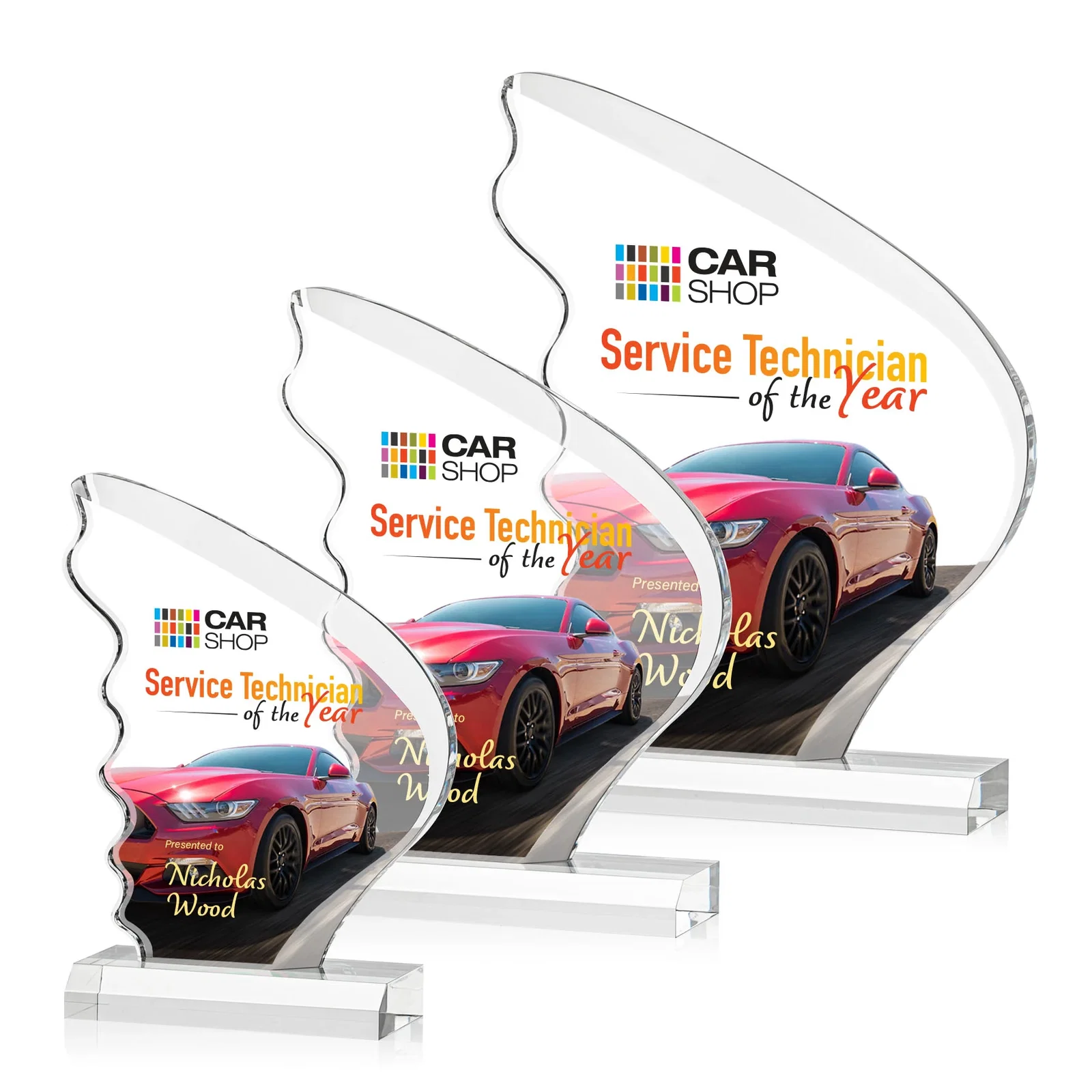 Custom Curved Wing-Shaped Acrylic Sail Award for retirement presentations