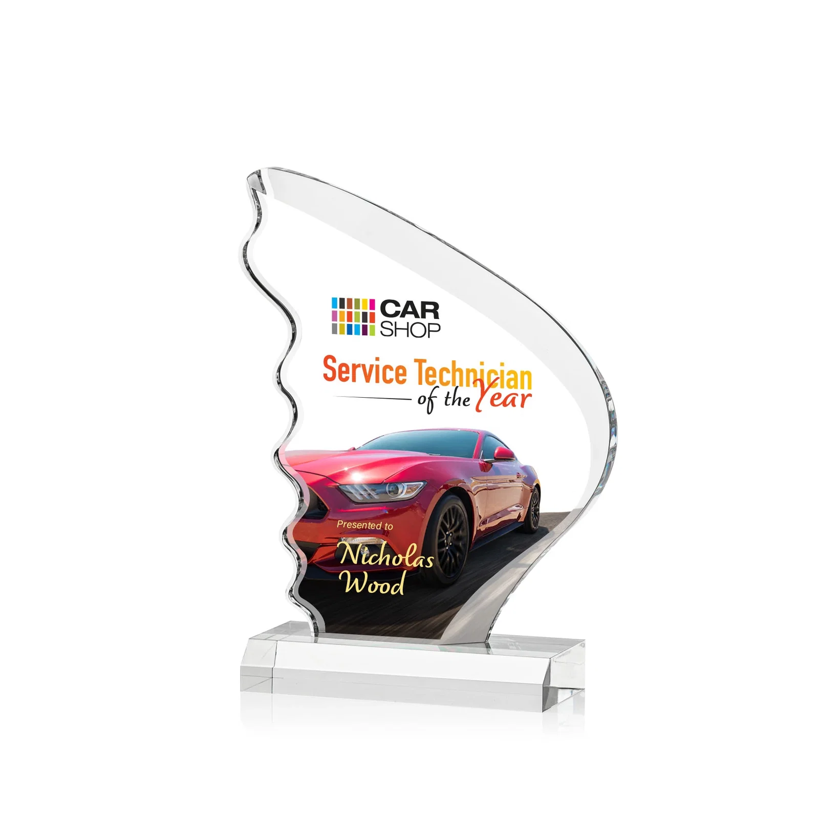 Custom Curved Wing-Shaped Acrylic Sail Award for team milestone celebrations