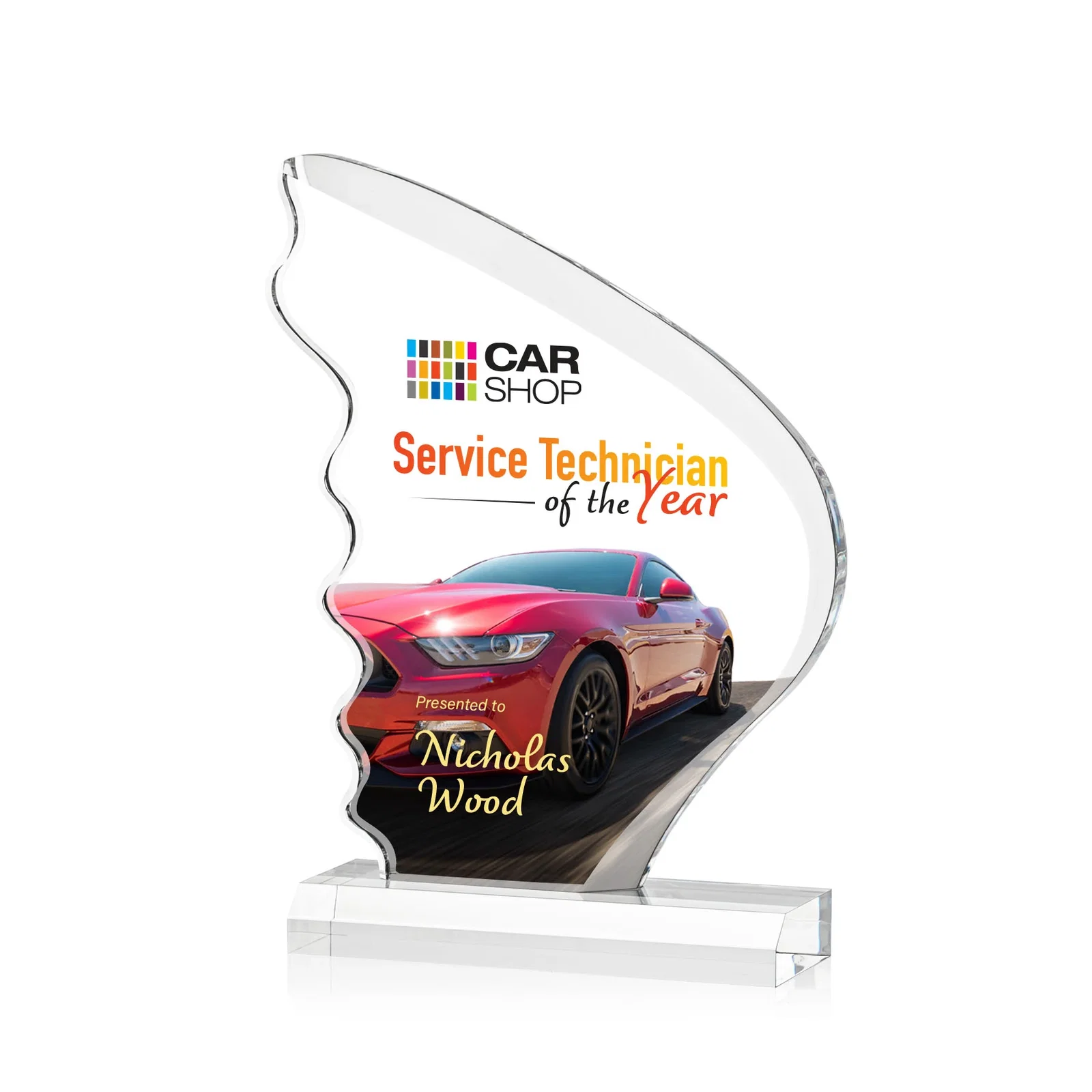 Custom Curved Wing-Shaped Acrylic Sail Award for donor appreciation