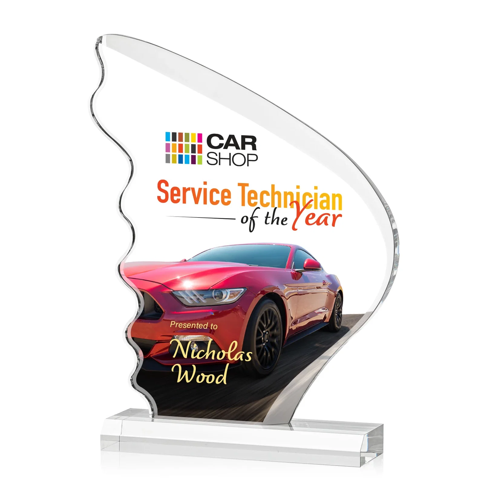Custom Curved Wing-Shaped Acrylic Sail Award for graduation ceremonies