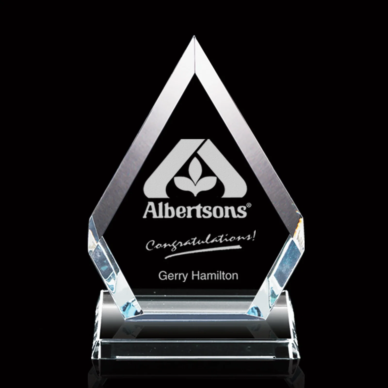 Custom Jade or Starfire Glass Diamond Award With Opposing Bevels for donor appreciation