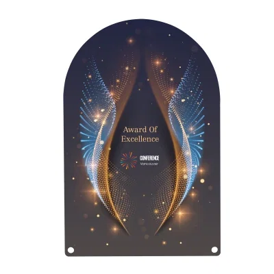 Arched acrylic award with a rectangular base and rounded top