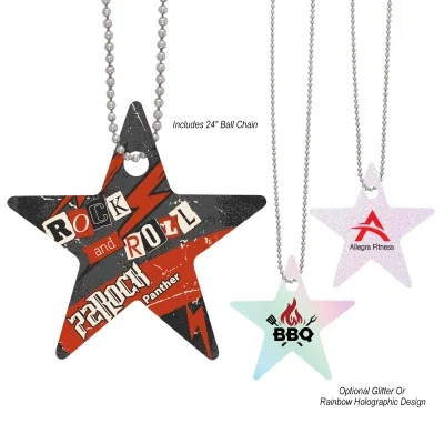 Star-shaped acrylic charm hanging from an attached chain loop