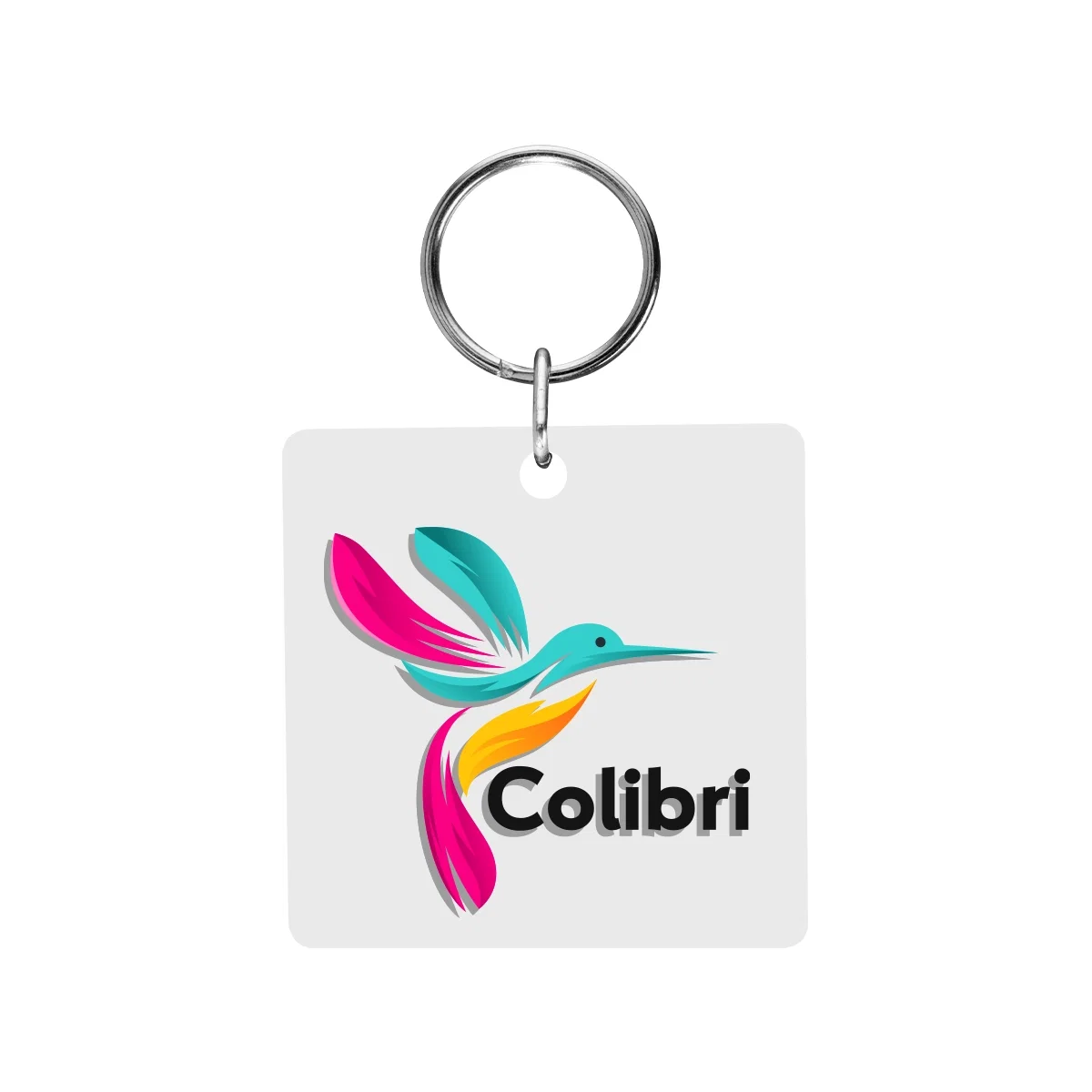 Square acrylic key tag measuring one and three quarter inches