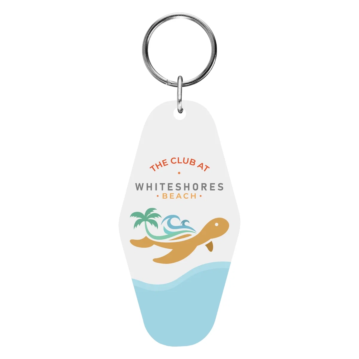 White rectangular fob with a rounded corner hole
