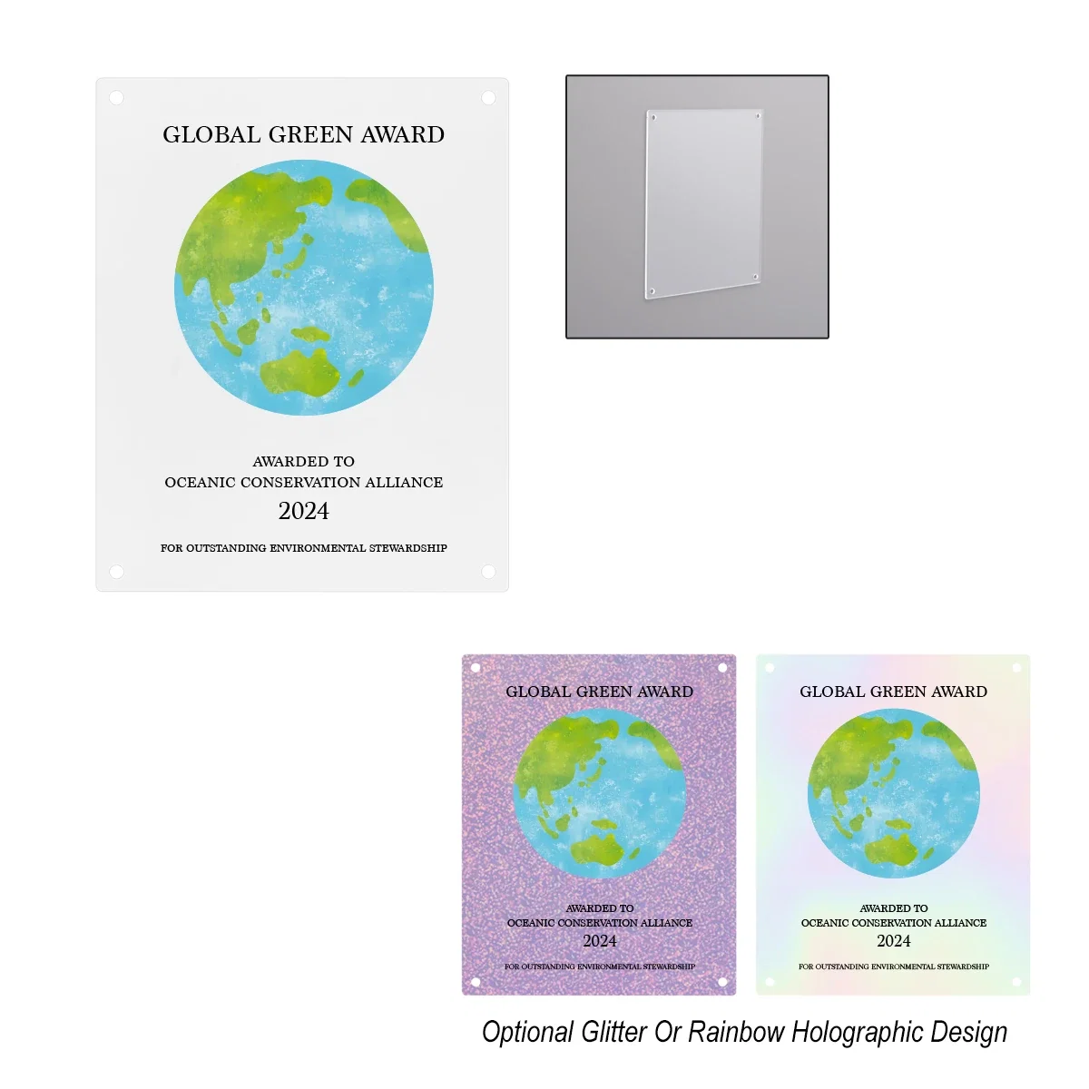 Straight-on look at the transparent award panel