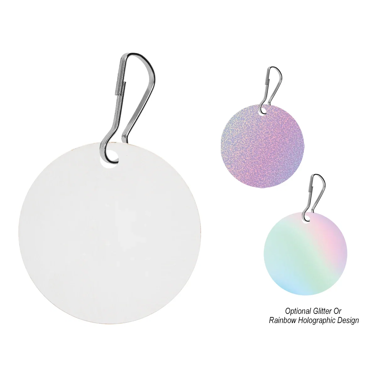 Disc-shaped zipper charm shown at an angle to reveal thickness
