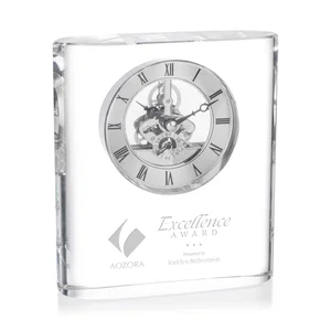 Curved Rectangular Optical Crystal Skeleton Clock with Roman Numerals
