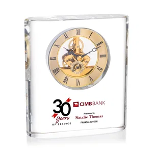 Curved Rectangular Optical Crystal Skeleton Clock with Roman Numerals
