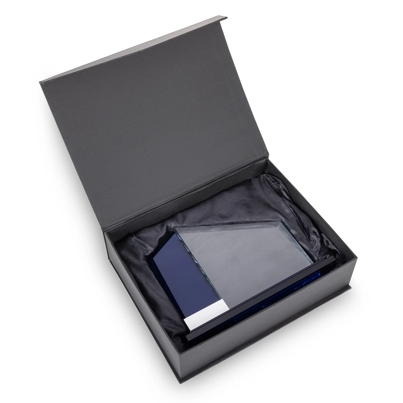 Custom Starfire Crystal Award with Six-Block Aluminum Stacker Base, metal awards for donor appreciation