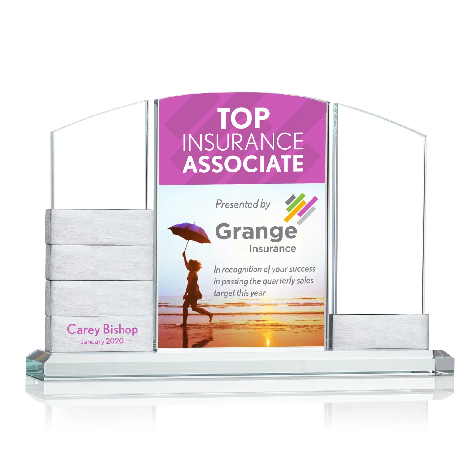 Custom Starfire Crystal Tower Award Holds 12 Stackable Aluminum Blocks for dealer and partner awards