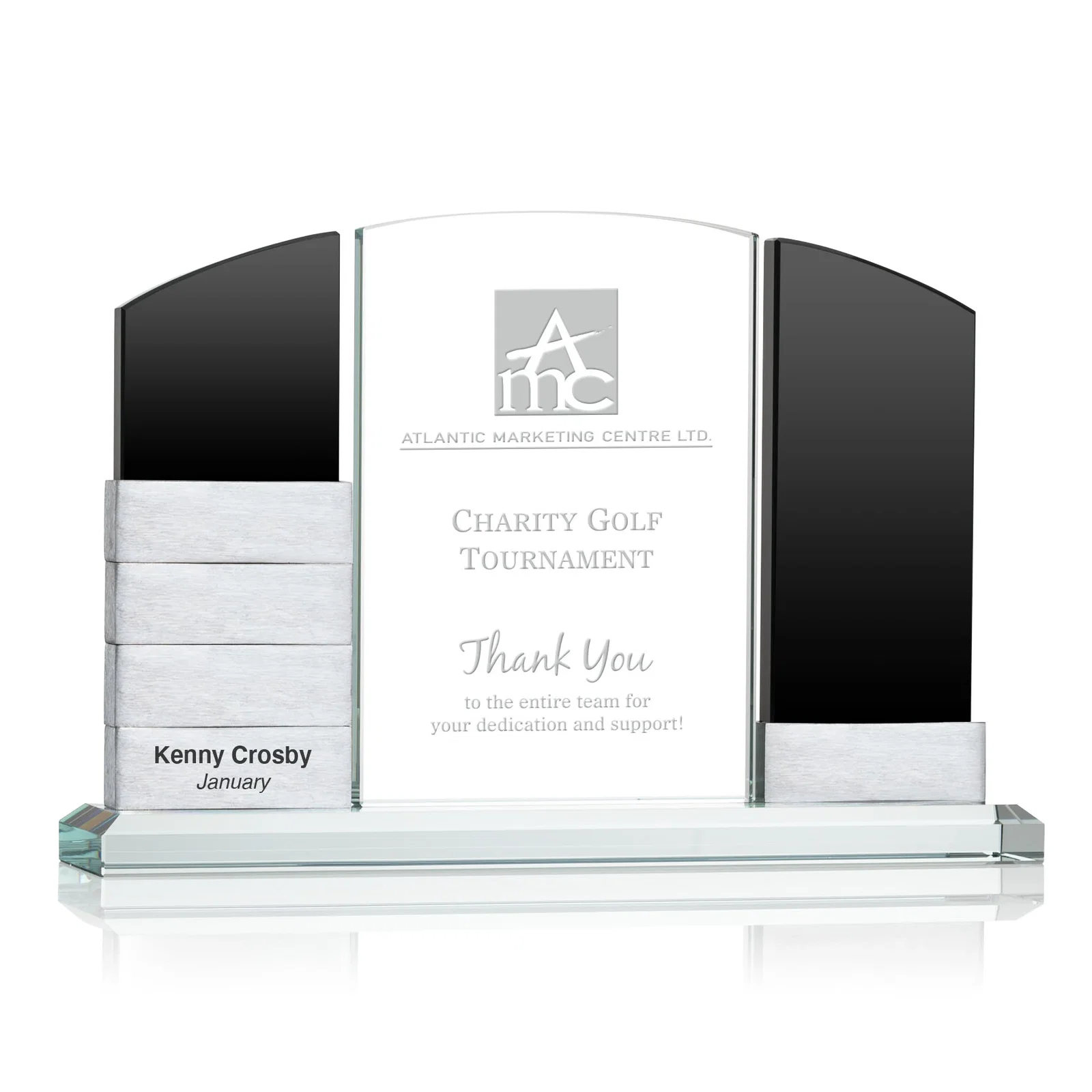 Custom Starfire Crystal Tower Award Holds 12 Stackable Aluminum Blocks for sales achievement awards