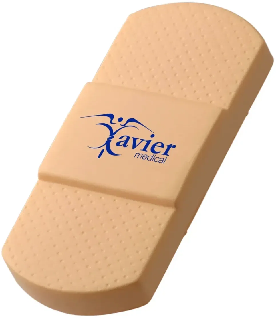 Custom Adhesive Bandage Stress Reliever shaped like a bandage, molded foam with promotional logo