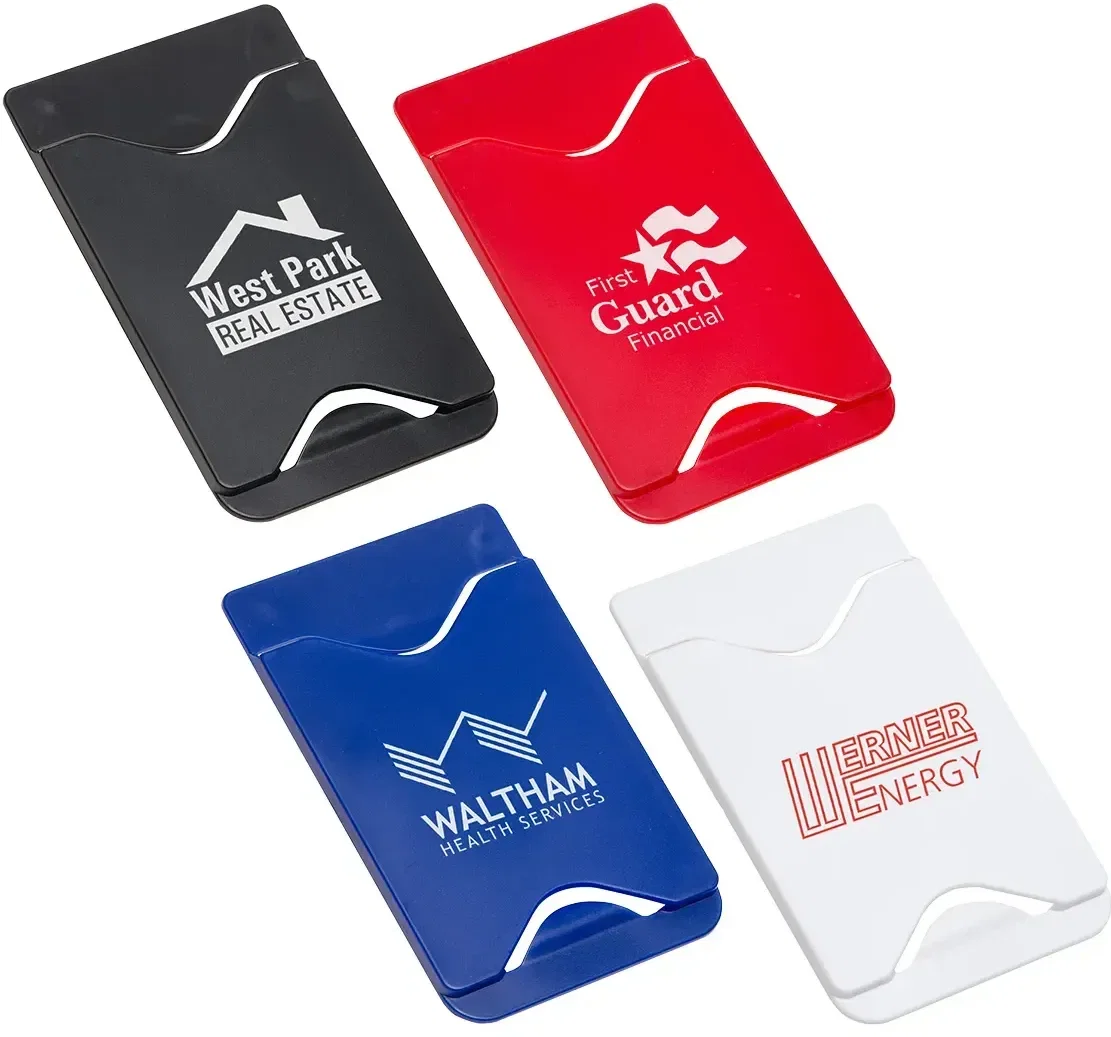 Adhesive Card Holder Phone Wallet, custom promotional phone wallet front view with logo