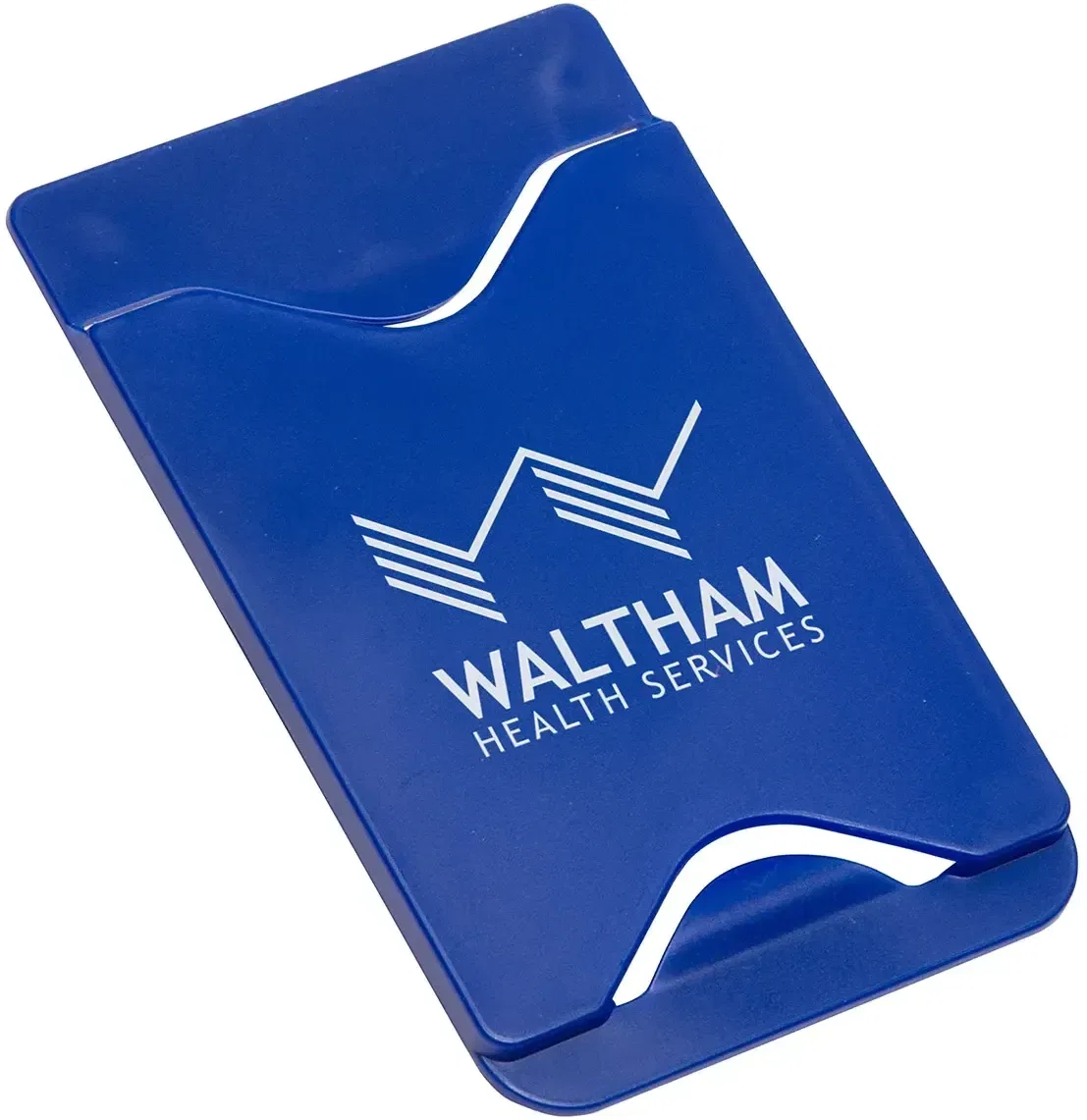 Branded adhesive phone wallet side view showing card slot