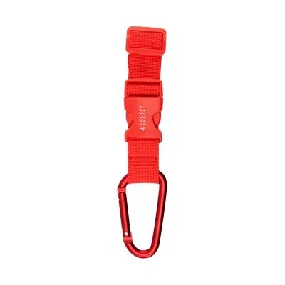 Black adjustable buckle strap with a carabiner on one end