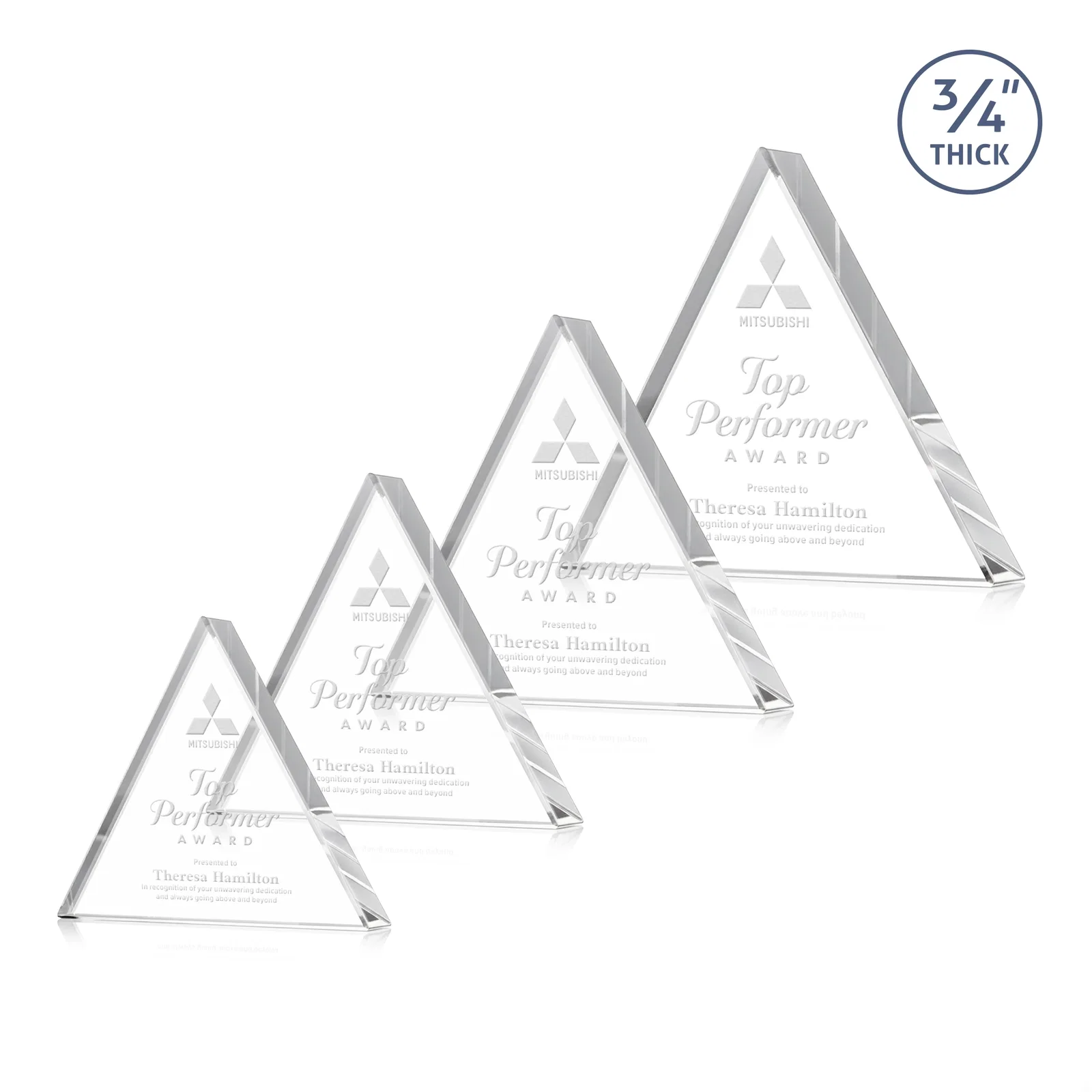 Custom Starfire Crystal Triangle Award With a Modern Silhouette for employee recognition