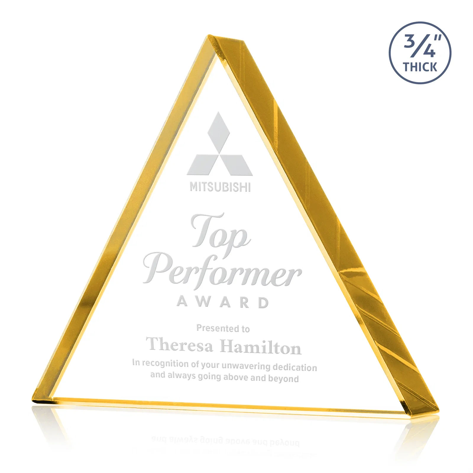 Custom Starfire Crystal Triangle Award With a Modern Silhouette for volunteer appreciation
