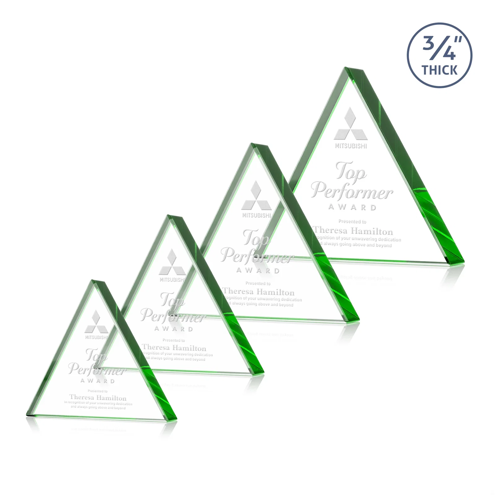 Custom Starfire Crystal Triangle Award With a Modern Silhouette for dealer and partner awards