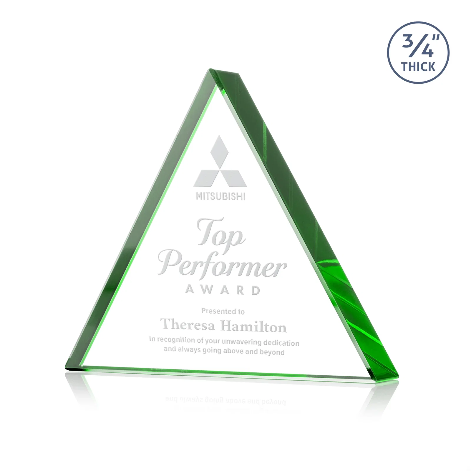 Custom Starfire Crystal Triangle Award With a Modern Silhouette for company anniversary events