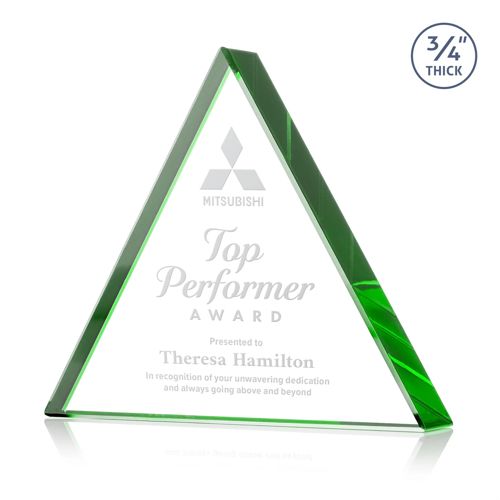 Personalized Starfire Crystal Triangle Award With a Modern Silhouette for corporate award ceremonies