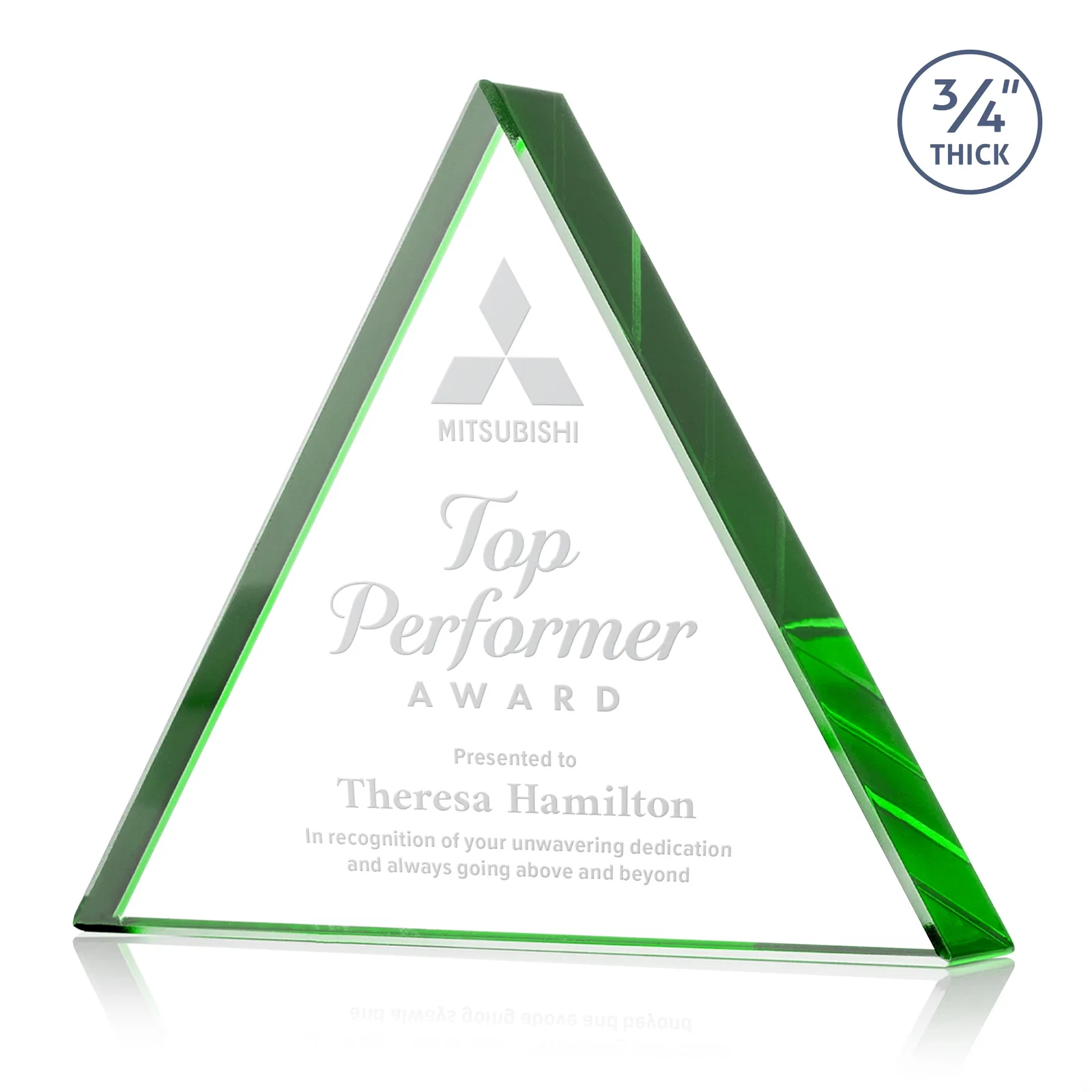 Personalized Starfire Crystal Triangle Award With a Modern Silhouette for service anniversary gifts