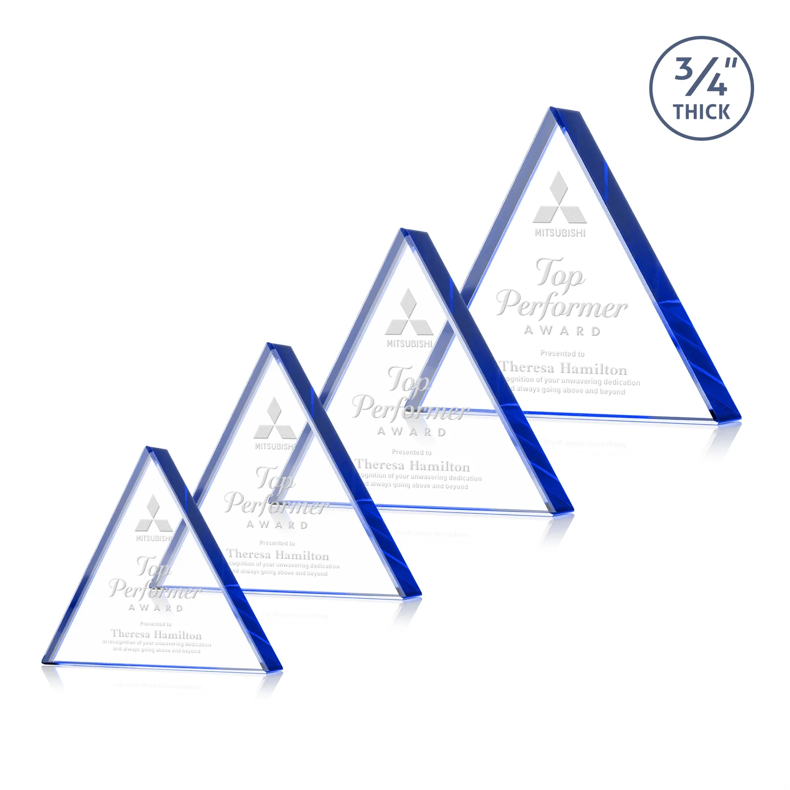 Personalized Starfire Crystal Triangle Award With a Modern Silhouette for sales achievement awards